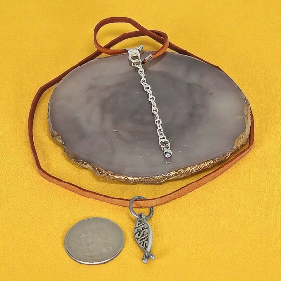 Leather Cord Necklace Ichtys Fish Jesus Christian Boho Grunge Gender Neutral 90s - Picture 7 of 10